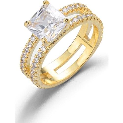 Real Double-layer 14K Gold Ring Refers To Four Prong Setting FL Diamond Jewelry Women Men Anillos De Bizuteria 14 K Gold Rings