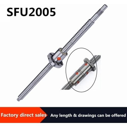 1pc CNC ball screw 20mm SFU2005-600/650/700/750/800/850/900/950/1000/1050/1100/1150mm BKBF15 end machining+ball screw nut 2005