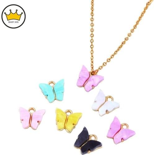 10PCS/Lot Multicolor Acrylic Butterfly Pendant Charm Set for Jewelry Making DIY Earring Necklaces Bracelets Handmade Accessories