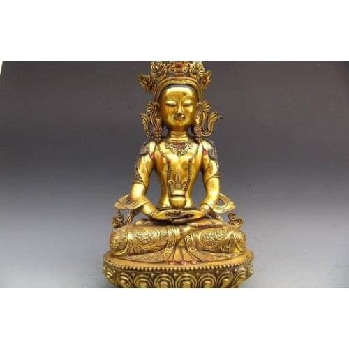 18 INCH "Tibet Buddhism Fane Bronze Gild GuanYin Amitayus Buddha Statue