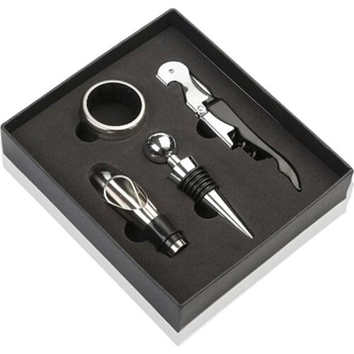 4pcs/set Beer Wine Bottle Opener Wine Stopper Corkscrew Remover Pourer Wine Bottle Drop Ring practical Gift