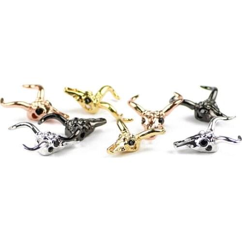 4pcs antelope Animal Skull Jewelry Gold Silver Color Copper beads Metal Spacer loose bead for Jewelry bracelet beaded Making DIY