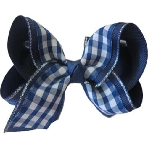 50 BLESSING Good Girl Hair Accessories 4" Ginghams 2 Tone Double ABC Bow Clip