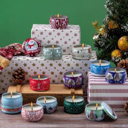 8PCS Christmas Smokeless Scented Candle Massage Relax Tinplate Can Plant Essential Oil Soothing Mind And Body Relax Health Care