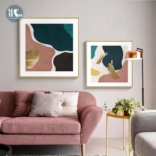 Abstract geometric Morandi color Canvas Print Paintings gold foil Poster Wall Art Pictures on Canvas Living Room Home Decor
