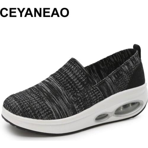 CEYANEAO New Women Shape Ups Breathable Lightweight Shake Rocker Shoes Slip On Cushioning Fitness Toning Walking Sneakers Wedge