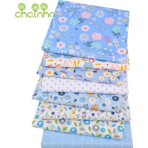 Chainho,Printed Twill Cotton Fabric,Patchwork Cloth For DIY Sewing&Quilting Baby&Childrens Bedcloth Material,Blue Floral Series