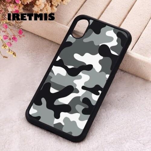 Iretmis 5 5S SE 2020 Phone Cover Case for iPhone 6 6S 7 8 Plus X Xs XR 11 12 Mini Pro Max Rubber Silicone Grey Camo