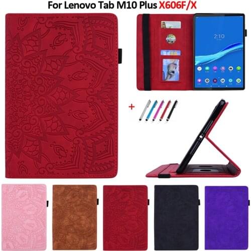 For Lenovo Tab M10 Plus X606 10.3'' TB-X606F X606X Case Tablet Flower 3D Emboss Leather Cover For Lenovo Tab M10 FHD Plus X606F
