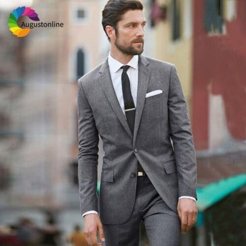 Elegent Designs 2019 Grey Business Men Suits for Wedding Men Suit Set Slim Fit Best Man Blazers Jacket Pants 2Piece Groom Tuxedo
