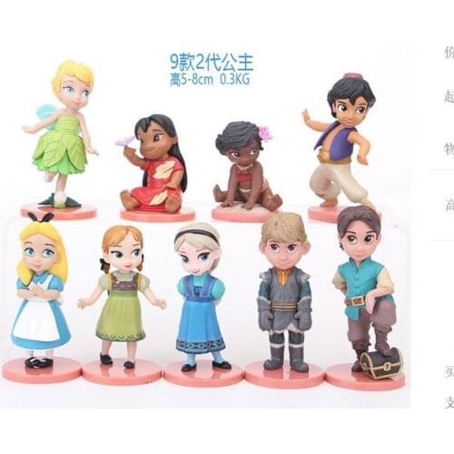 Disney 8pcs Moana Snow White Merida Princess Action Figures Mulan Mermaid Tiana Jasmine Doll Anime Figurines Kid Toy model gift