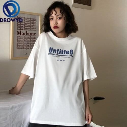 Summer Women White T-shirt Brand Letter Print Cotton T Shirts Female O-Neck Short Sleeve Tshirts Casual Loose Solid Tees Tops