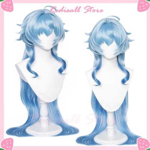 GANYU Wig Genshin Impact Cosplay Gradient Blue Fake Scalp Long Straight Heat Resistant Hair Women Halloween