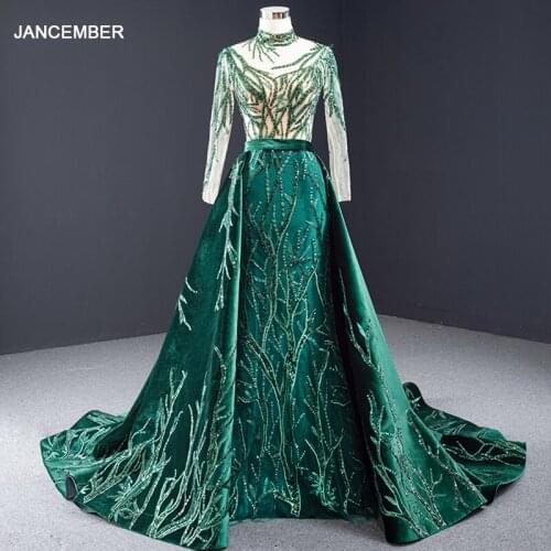 J67084 Jancember Sexy Mermaid Evening Dress 2020 High Neck Full Sleeve Detachable Train Cheap Dress Is Long Sukienki Wieczorowe