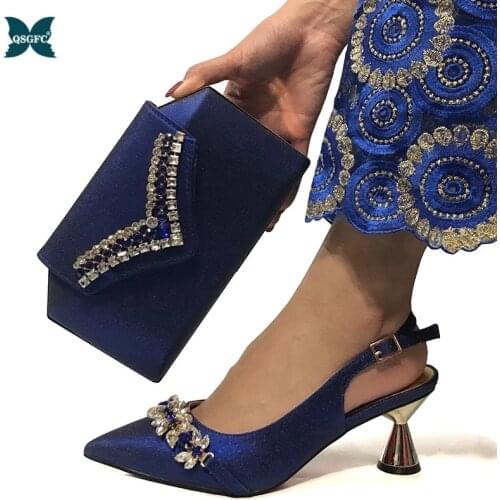 Blue Color Shoe and Bag Set African Sets 2020 Matching Italian design Shoes and Bag Set African Women Matching Shoe and Bag Set