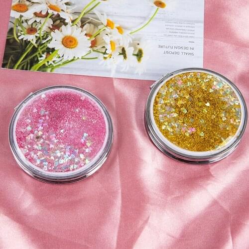 L23 Portable Double-Sided Folding With Flowing Sparkling Sand Mini Makeup Mirrors 1 Pcs