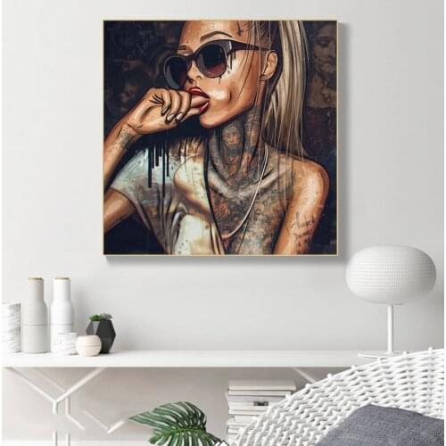 Wall Art Canvas Printing Painting Cool Tattoo Hip Hop Girl Poster on The Wall Fashion Picture for Living Room Home Decor