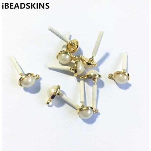 New arrival! 10mm 100pcs/lot gold color Zinc alloy imitation pearl-shape earrings base accessories for Earrings DIY( as shown)