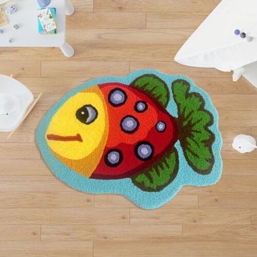 New Small Yellow Croaker Embroidered Carpet Childrens Bedroom Floor Mat Computer Chair Cushion Embroidered Non-slip Mat
