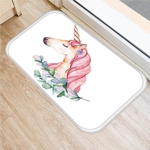 Durable Entrance Door Mats Funny Lovely Cartoon Unicorn Pattern Rugs Light Thining Flannel Waterproof Kitchen Bedroom Carpe