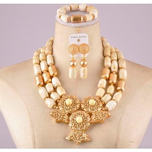 Luxurious nigerian white coral beads necklace african wedding beads coral jewelry set C21-24-02