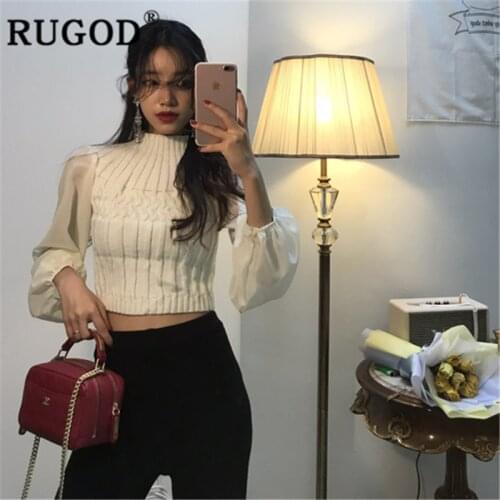 RUGOD Chic Puff Sleeve Simple Solid Termperament Slim Tops Elegant All-match Aumtumn Shirt Sweet Streetwear 2020 Fall Fashion