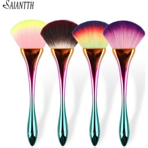 SAIANTTH rainbow fan shape single makeup brushes thin waist handle colorful brush Scattered powder fan blush brush pincel
