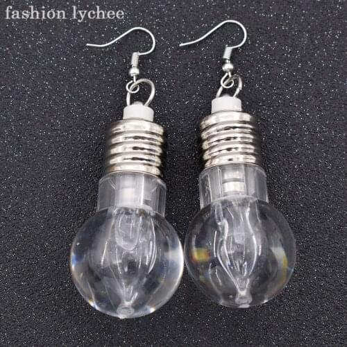 Fashion lychee Punk Rock Creative Light Bulb Glowing Drop Dangle Earring For Women Girls Party Night Club Fashion Jewelry