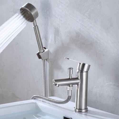 Bathroom Basin Faucet Stainless Steel Single Handle Sink Faucets Cold and Hot Water Mixer Bathtub Tap with Shower Set