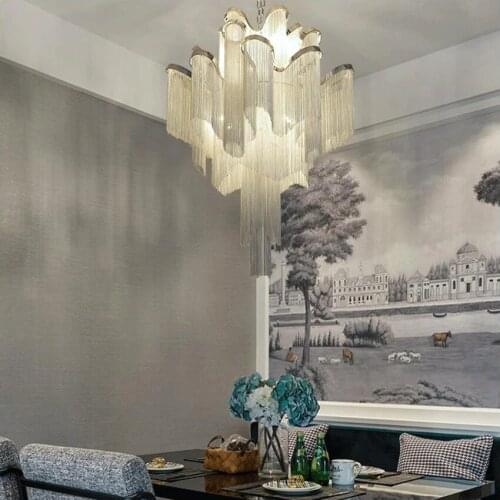Modern LED Fringe Chain Pendant Lights for Living Room Gold Lustre Tassel Pendant Lamp Dining Room Hotel Villa Indoor Lighting