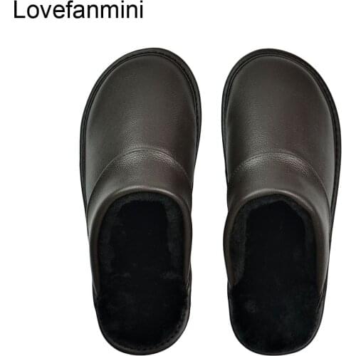 Genuine Cow Leather slippers couple indoor non-slip men women home fashion casual shoes PVC soft soles winter 610