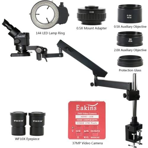 3.5X-90X Simul Focal Trinocular Microscope 37MP HDMI USB Industrial Digital Camera Articulating Arm Pillar Clamp Stand
