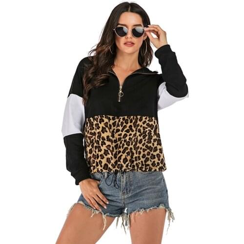 Witbuy Women Hoodie Sweatshirt Spring Autumn Fashion 2021 Patchwork Leopard Print Oversize Ladies Pullovers Hooded Zipper Jacket