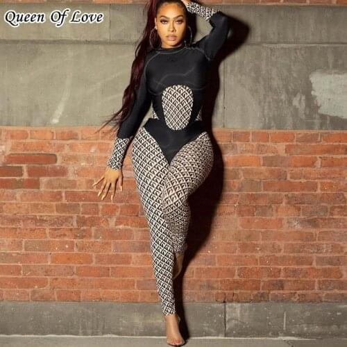 Sexy Patchwork Long Sleeve Bodycon Rompers Womens Jumpsuit Sport Suit Fashion Back Zipper Long Pants Overalls Fitness Outfits