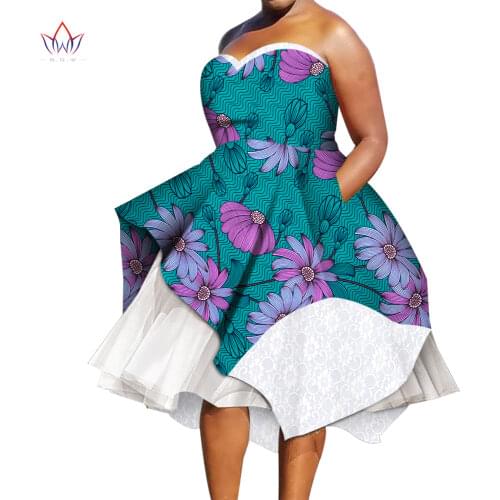 Bazin Riche African Dresses for Women Dashiki Ankara Print Lace Yarn Patchwork Dresses Vestidos Women African Clothing WY4449