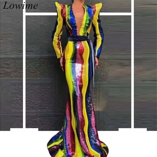 New Middle East Formal Evening Dresses 2019 Long Mermaid Arabic Evening Prom Party Gowns Deep V-Neck Couture Women Vestidos