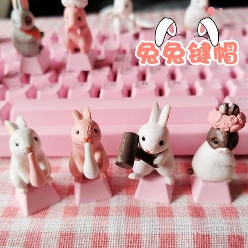 1PC cartoon rabbit cute for mechanical keyboard keycap girl gift pink keyboard stereo custom keycap