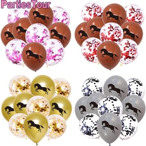 10pcs 12'' Horse Party Decor Ballons Includes Horse Latex Balloon Confetti Sequin Latex Balloons for Horse Racing Birthday Party