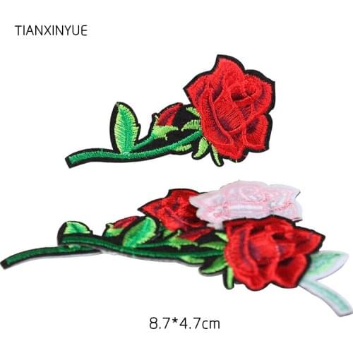 TIANXINYUE 20pcs Lover Rose flower Patch Applique Fabric Sticker Iron On Patch Craft Sewing on Embroidered Clothing