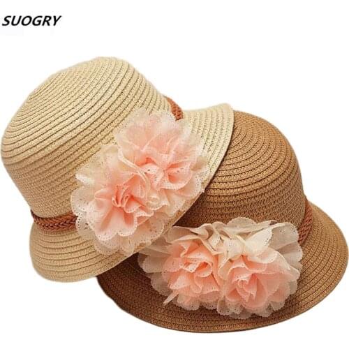 2017 Spring Summer Retail Children Flower Dome Straw Hat Baby Girls Beach Hats kids Sun Hat