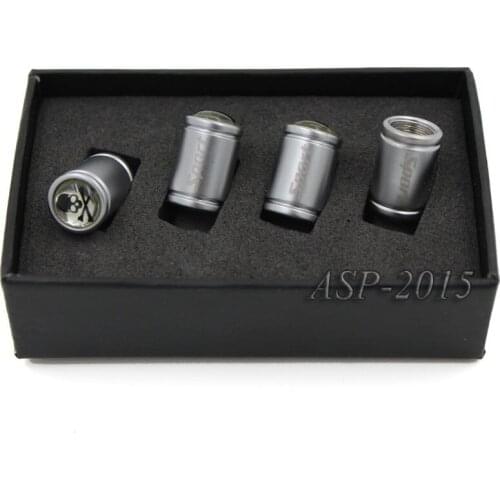 4PCS/set Car Silvery Chrome Sport Skull Crossbones Badge Sticker Tyre Valve Caps Valve Cover Set Tire Valve Cap Kit For Ford