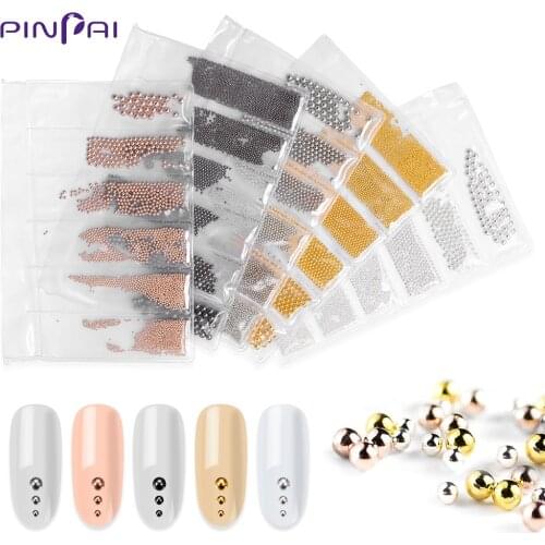 5 Colors Mixed 6 Sizes 3D Nails Art Tiny Caviar Beads Manicure Studs Stainless Steel Micro Beads DIY Nail Art Decoration Wheel