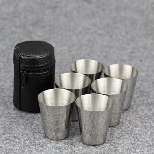 6Pcs/Set 30ml Outdoor Practical Stainless Steel Cups Shots Set Mini Glasses For Whisky Wine Portable Drinkware Set