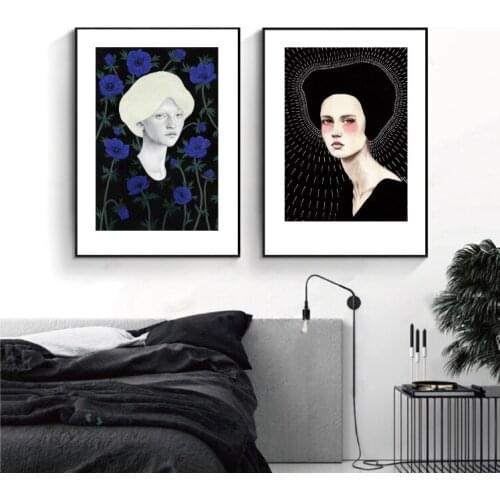 Abstract Flowers Girl Hair Wall Art Canvas Painting Bird Nordic Poster Art Prints Wall Pictures For Living Room Vintage Unframed