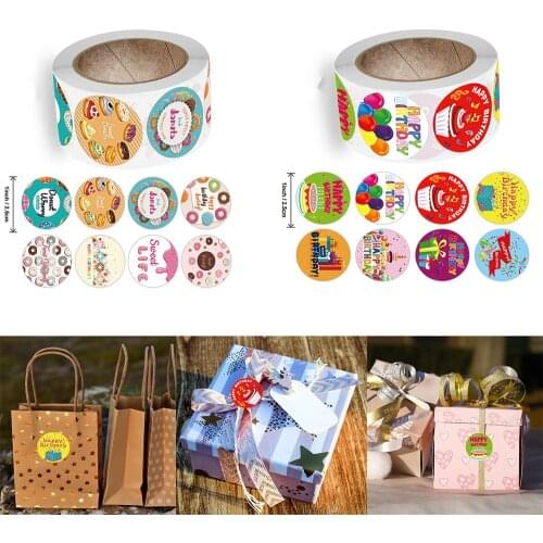 Watercolor Happy Birthday Stickers 500Pcs Per Roll for Kids Party Decoration Adorable Round Happy Birthday Stickers