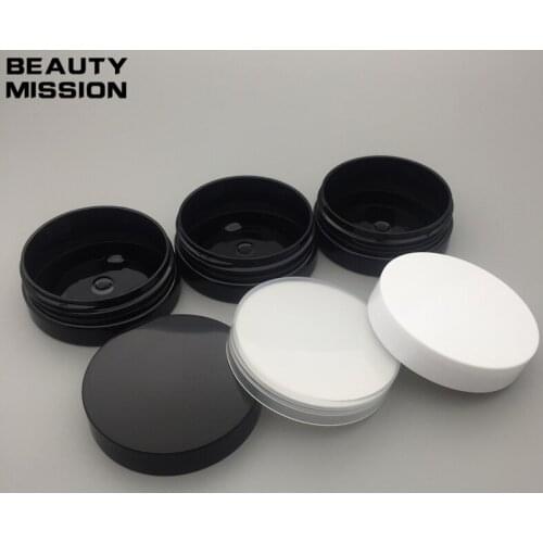 BEAUTY MISSION 30g Black container Plastic Cream Jar, empty plastic Cream container with white black transparent lids