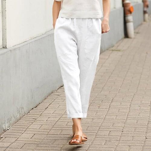 White Cotton Linen Pants For Women Solid Color Comfy Soft Cropped Trousers Casual Oversized 5XL Pencil Pants Pantalon Femme A40