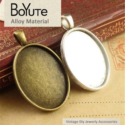 BoYuTe (40 Pieces/Lot) 25*18MM Cabochon Base Vintage Jewelry Accessories Parts Antique Bronze Silver Black Bezel Tray Pendants