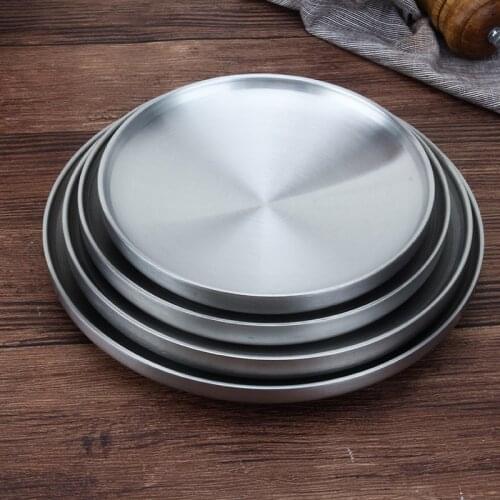 Household Double-Layer 304 Stainless Steel Round Flat Base Plate For Fruit And Vegetable Barbecue Coaster Dinner Plate