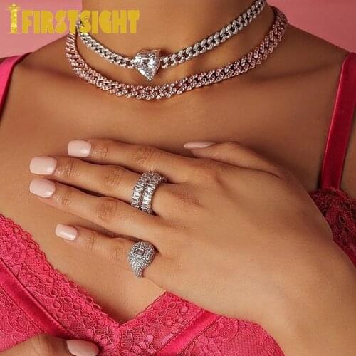 Pink white Heart arrow cz heart Miami cuban link chain necklace for women iced out bling hip hop choker cuban chain jewelry new